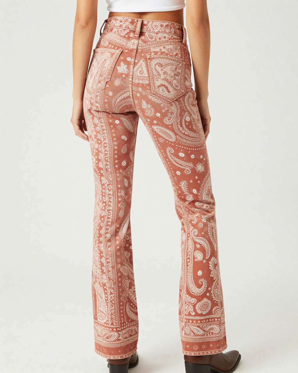 Terracotta Bandana Bootcut Jeans – Back View – Riley – Terracotta / Cream