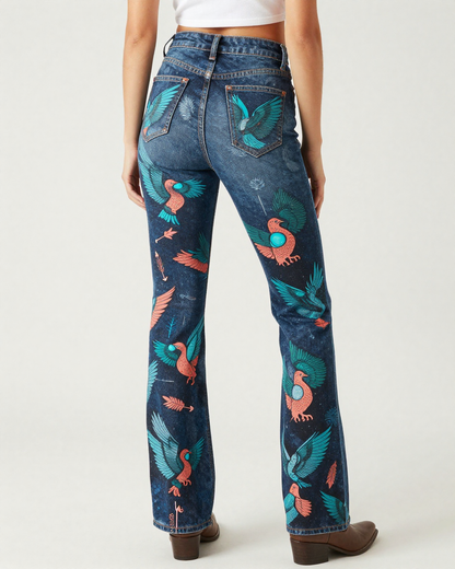 Thunderbird Teal Bootcut Jeans – Back View – Riley – Black / Cream