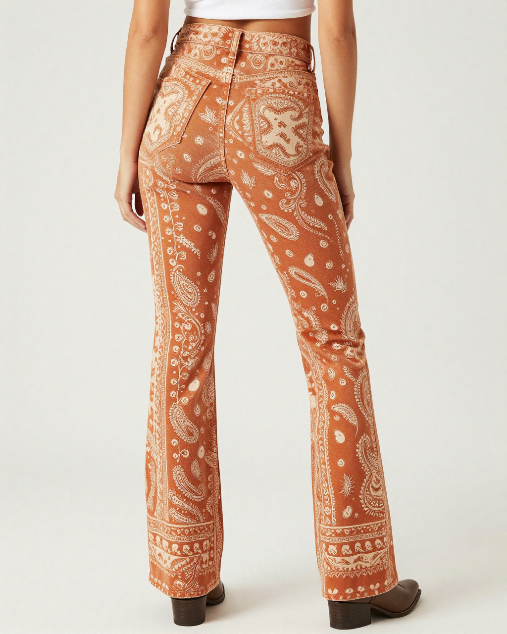 Burnt Orange Bandana Bootcut Jeans – Back View – Riley – Burnt Orange / Ivory