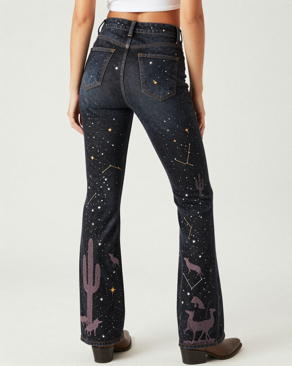 Desert Constellation Bootcut Jeans – Back View – Riley – Black / Cream