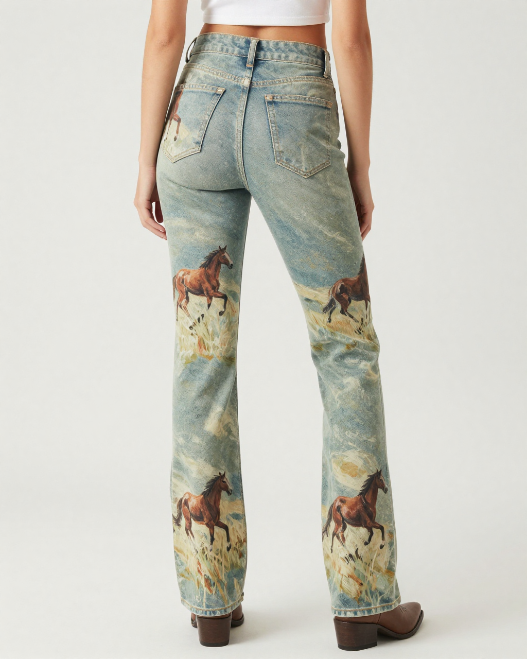 Prairie Herd Bootcut Jeans – Back View – Riley – Sage / Cream