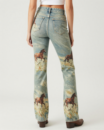 Prairie Herd Bootcut Jeans – Back View – Riley – Sage / Cream