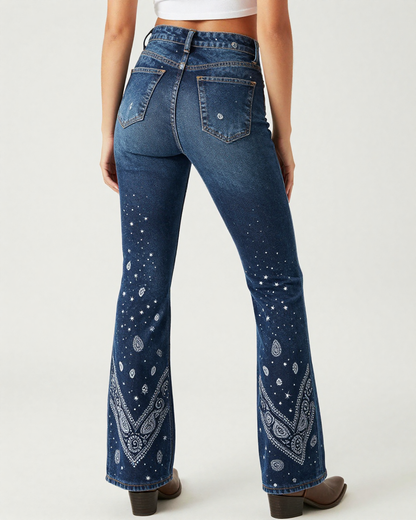 Star Dust Bandana Bootcut Jeans – Back View – Riley – Navy / White