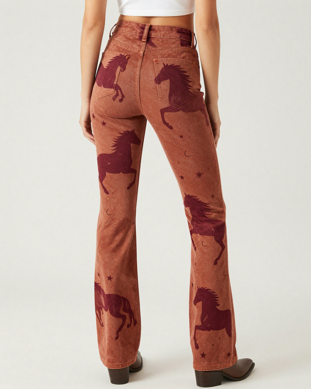 Sunset Stallion Bootcut Jeans – Back View – Riley – Rust / Cream