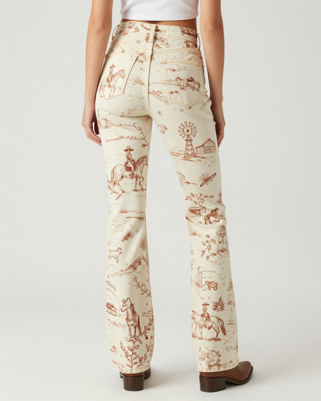 Ranch Life Toile Bootcut Jeans – Back View – Riley – Cream / Ivory