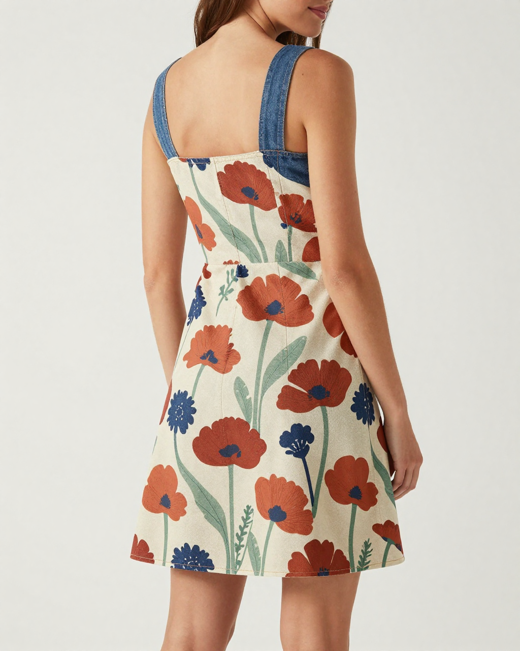 Prairie Poppy Structured Mini Dress – Back View – Riley – Navy / Burnt Orange