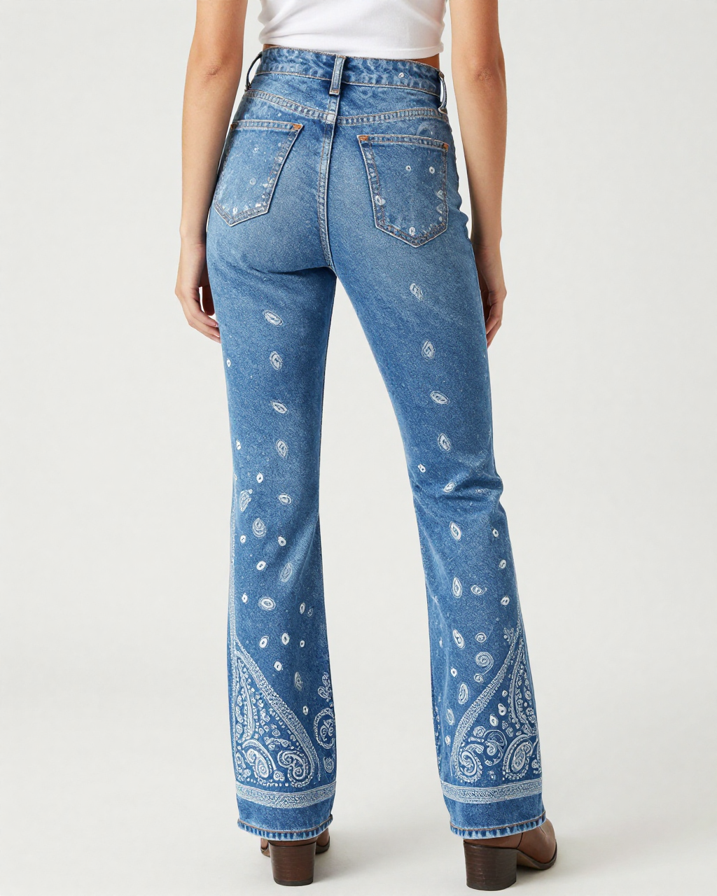 Cornflower Bandana Bootcut Jeans – Back View – Riley – Cornflower Blue / White