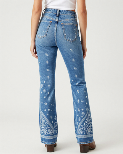 Cornflower Bandana Bootcut Jeans – Back View – Riley – Cornflower Blue / White
