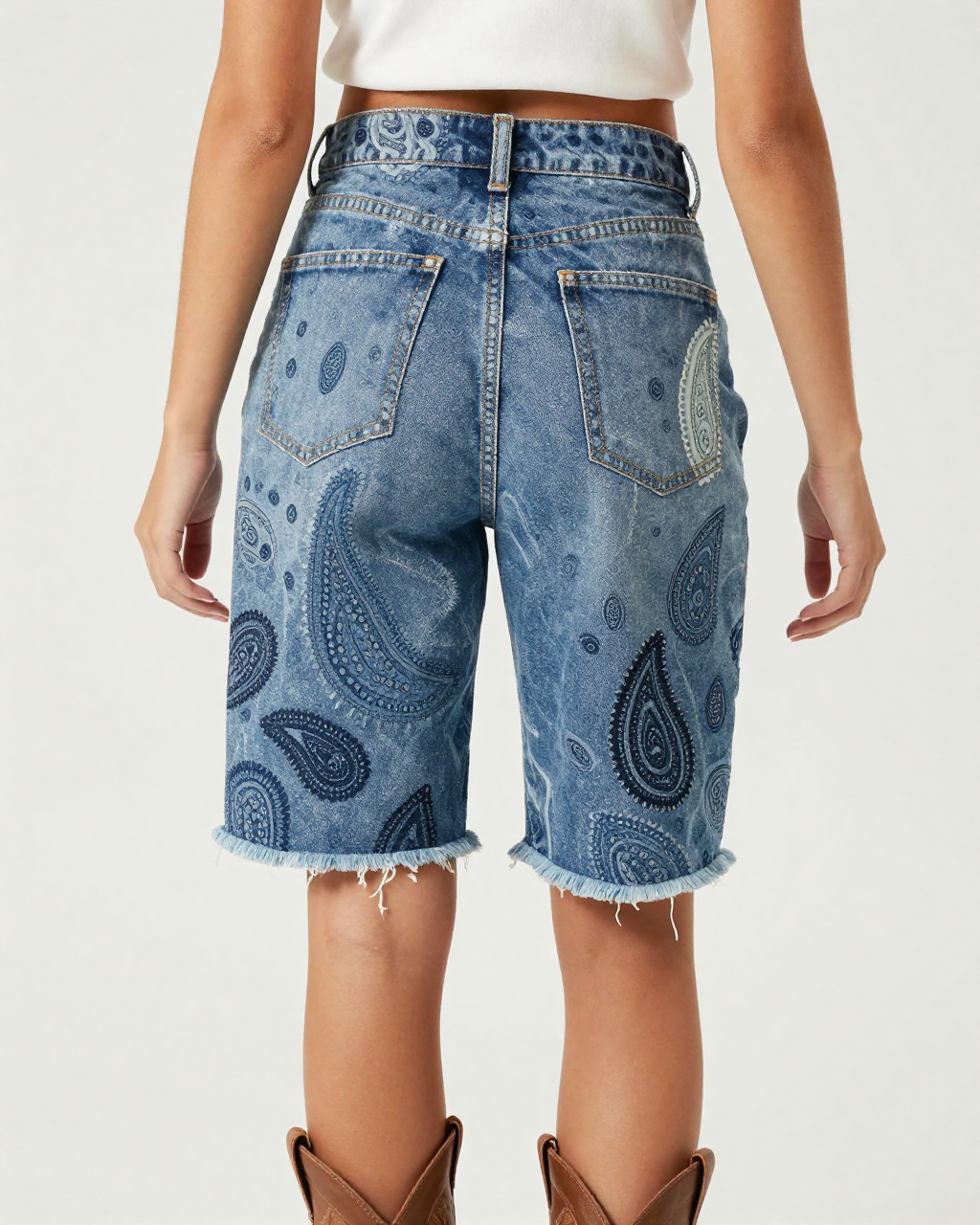 Patched Denim Paisley RB-BOT08 – Back View – Jessie – Denim Blue / Indigo