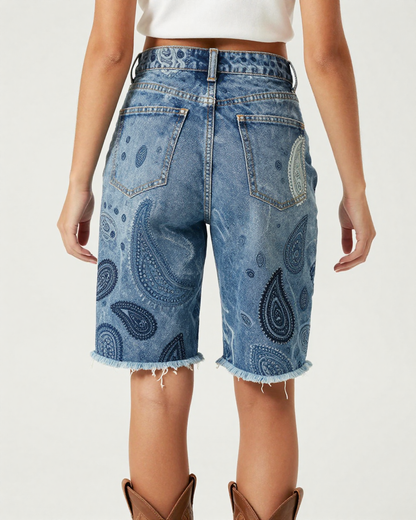 Patched Denim Paisley RB-BOT08 – Back View – Jessie – Denim Blue / Indigo