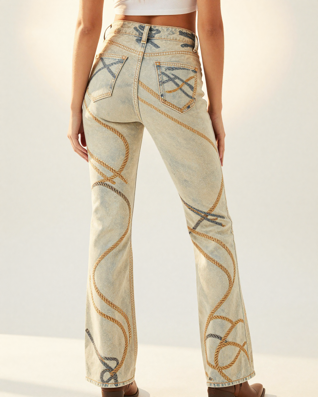 Rope Weave Bootcut Jeans – Back View – Riley – Hemp Tan / Sisal / Cream