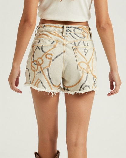Rope Weave Denim Shorts – Back View – Jessie – Hemp Tan / Sisal / Cream