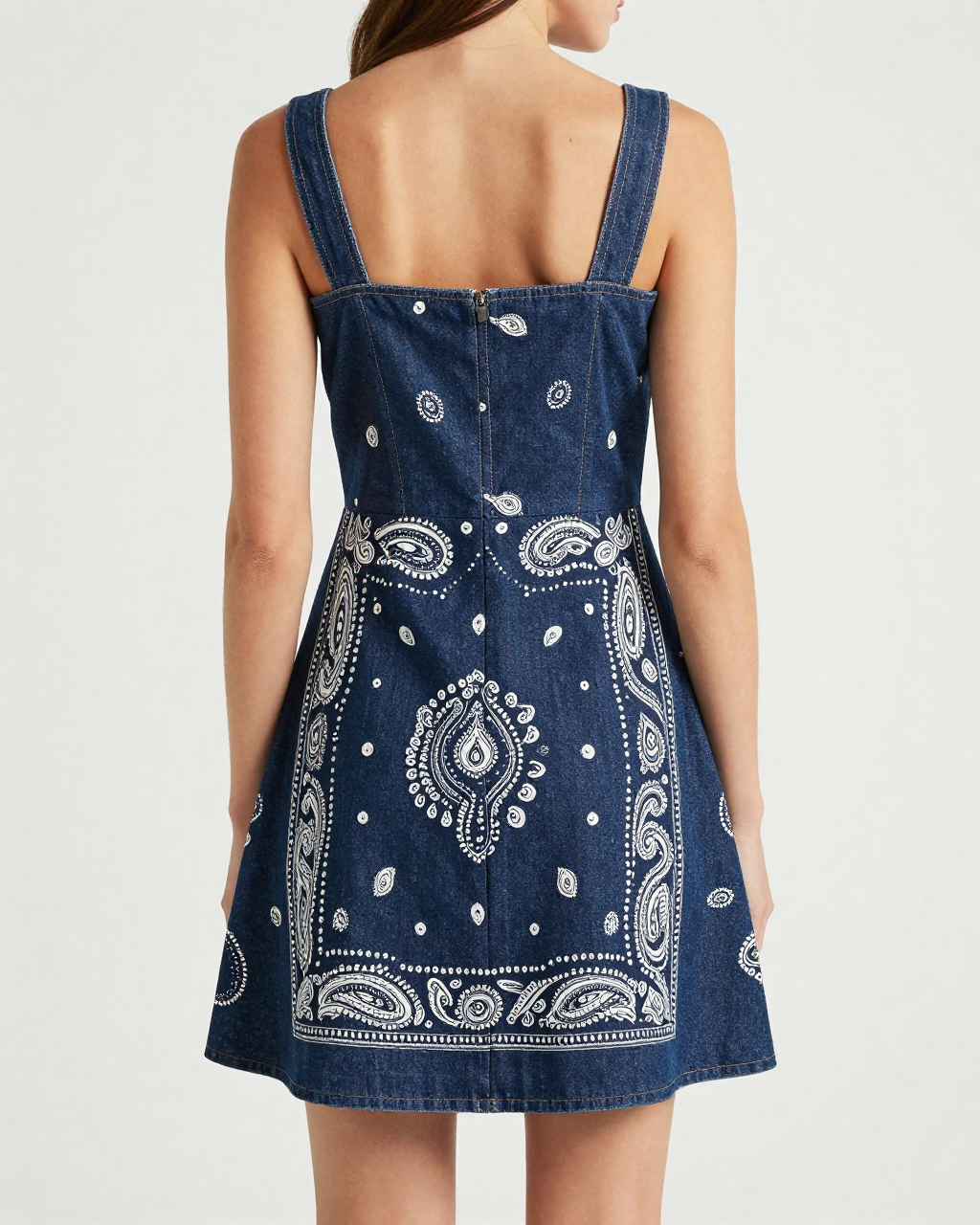 Midnight Navy Bandana Structured Mini Dress – Back View – Riley – Navy / White