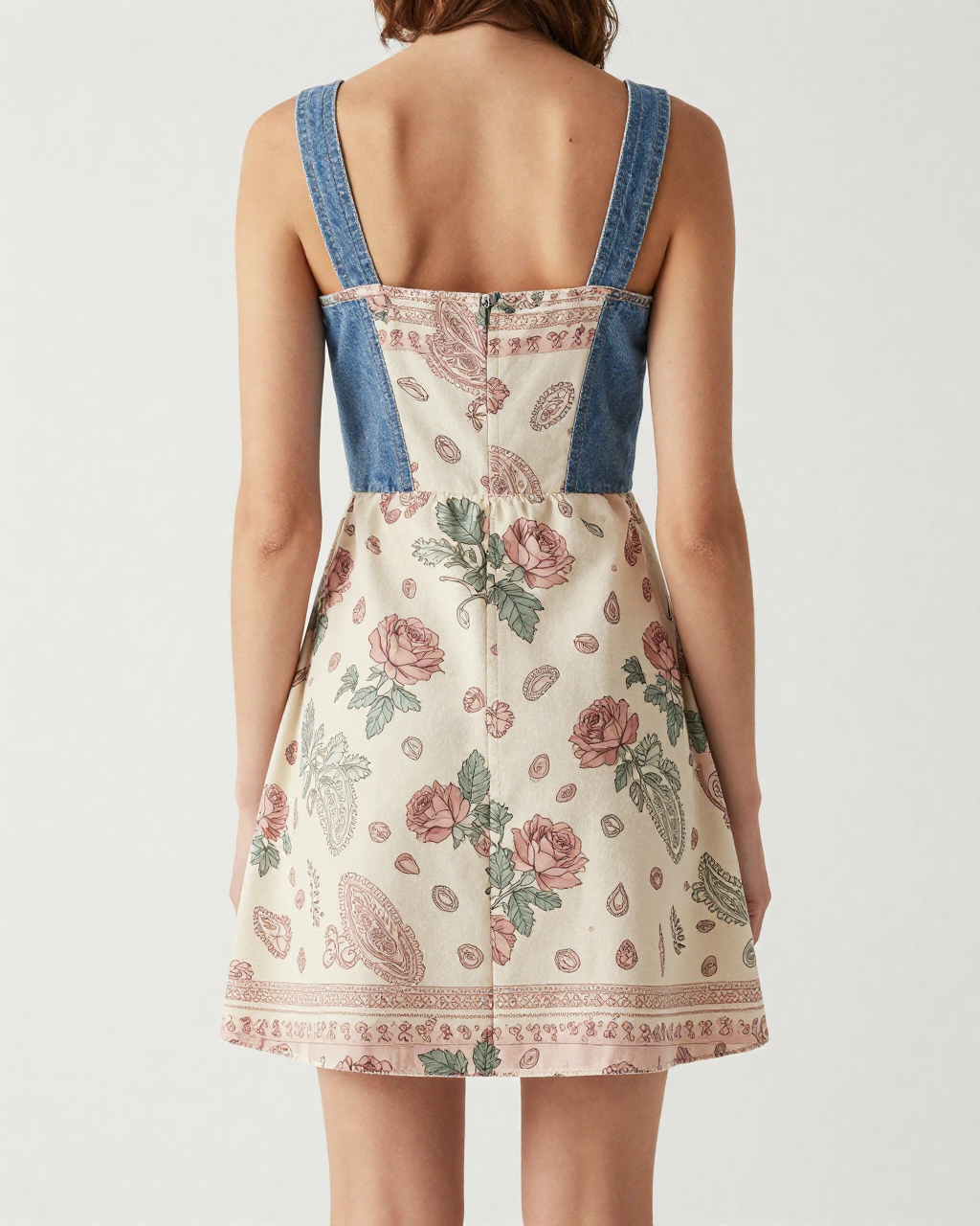 Bandana Bloom Rose Structured Mini Dress – Back View – Riley – Cream / Ivory