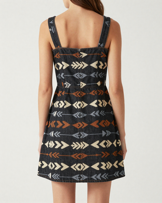Arrow Path Structured Mini Dress – Back View – Riley – Black / Cream