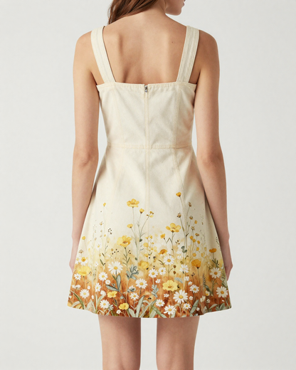 Daisy Cascade Rust Structured Mini Dress – Back View – Riley – Rust / Cream