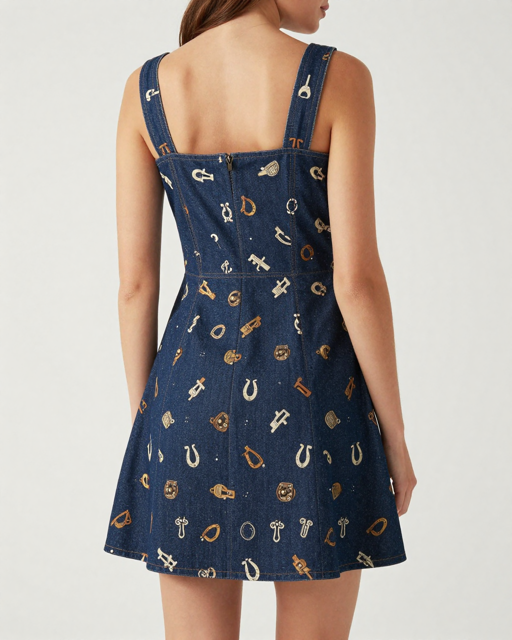 Tack Room Navy Structured Mini Dress – Back View – Riley – Navy / White