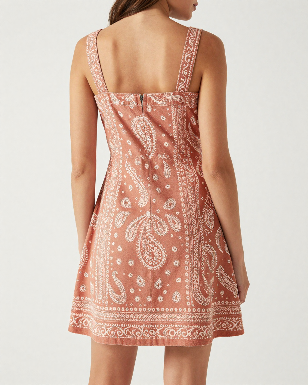Terracotta Bandana Structured Mini Dress – Back View – Riley – Terracotta / Cream