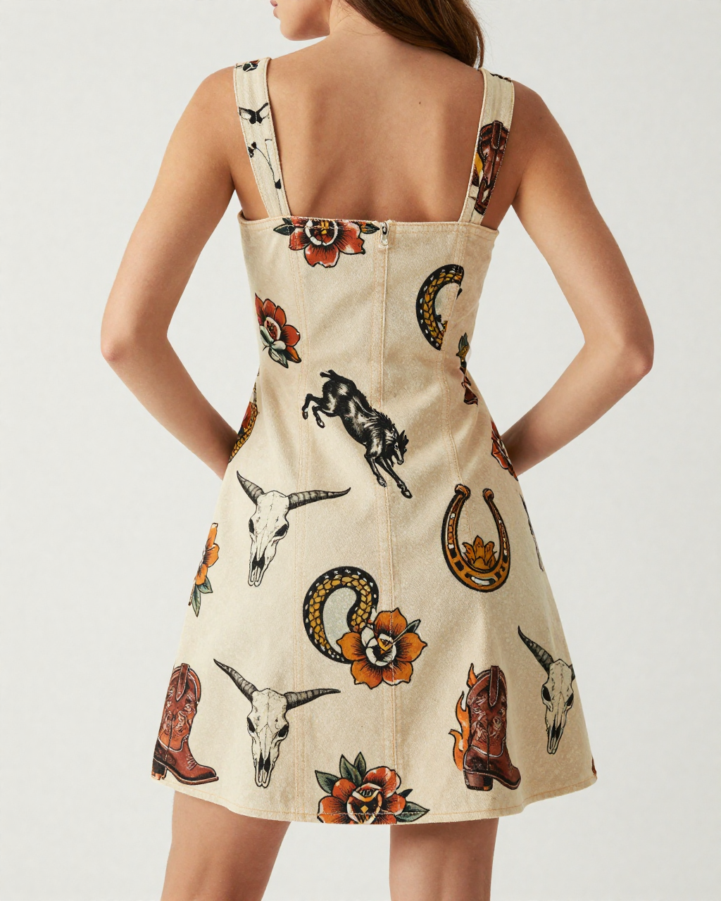 Bronc Buster Flash Structured Mini Dress – Back View – Riley – Cream / Ivory
