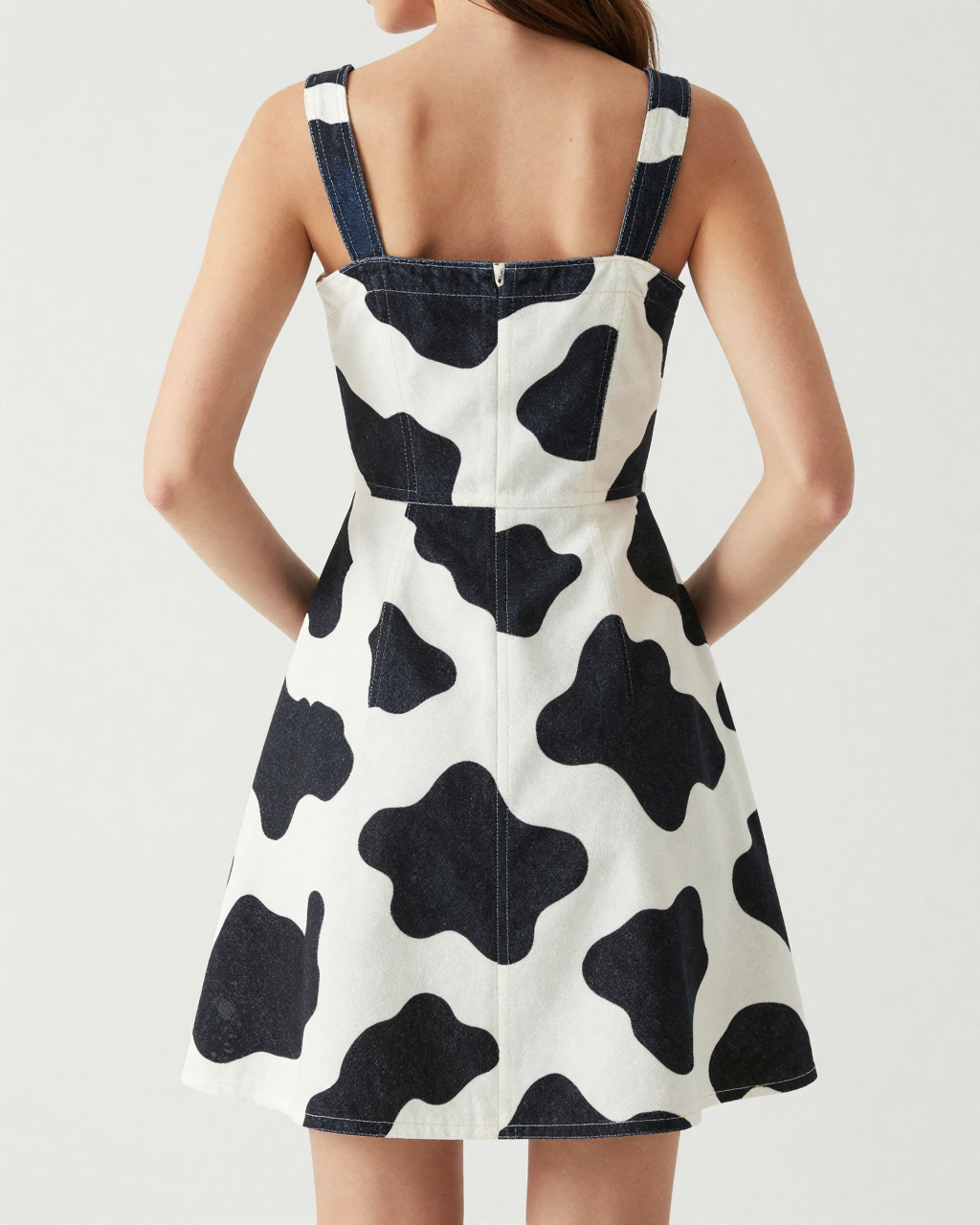 Black Cow Bold Structured Mini Dress – Back View – Riley – White / Brown