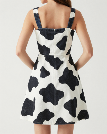Black Cow Bold Structured Mini Dress – Back View – Riley – White / Brown
