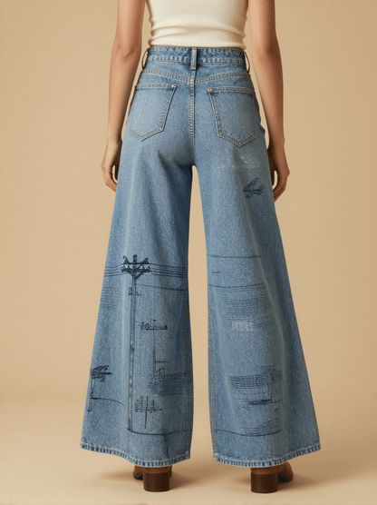 Telegraph Wire Birds RB-BOT05 – Back View – Jessie – Blue Denim