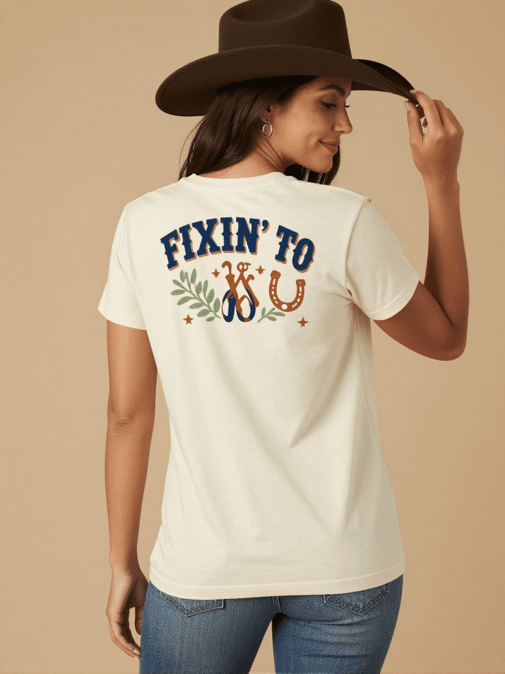 Fixin' To Washed Tee – Back View – Jessie – white