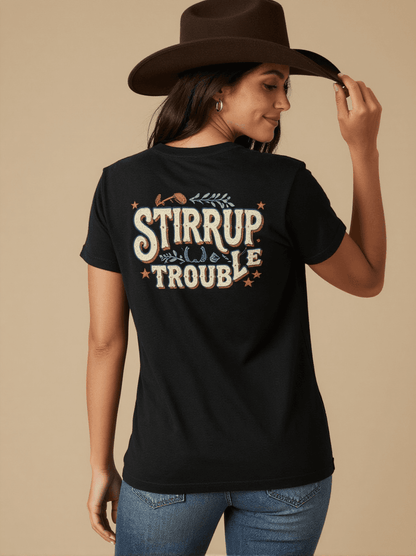 Stirrup Trouble Washed Tee – Back View – Jessie – black