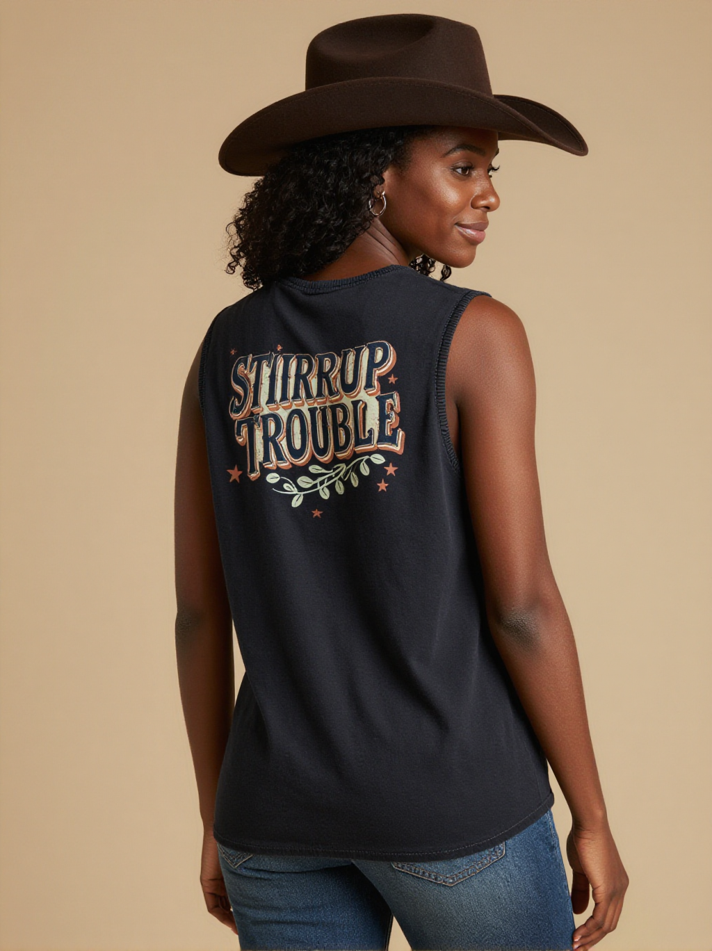 Stirrup Trouble RB-TOP13 – Back View – Amara – washed-black