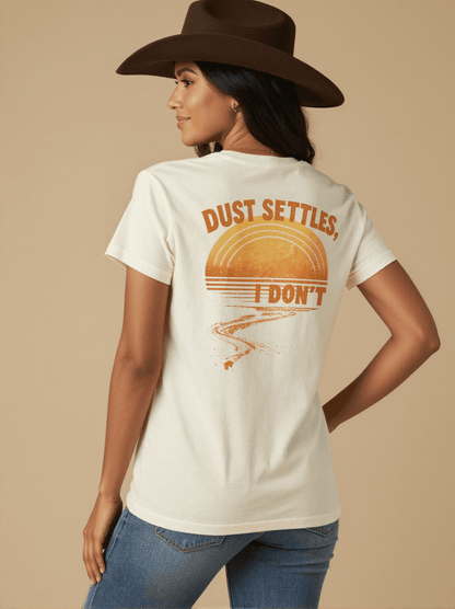 Dust Settles, I Don't Washed Tee – Back View – Mara – white