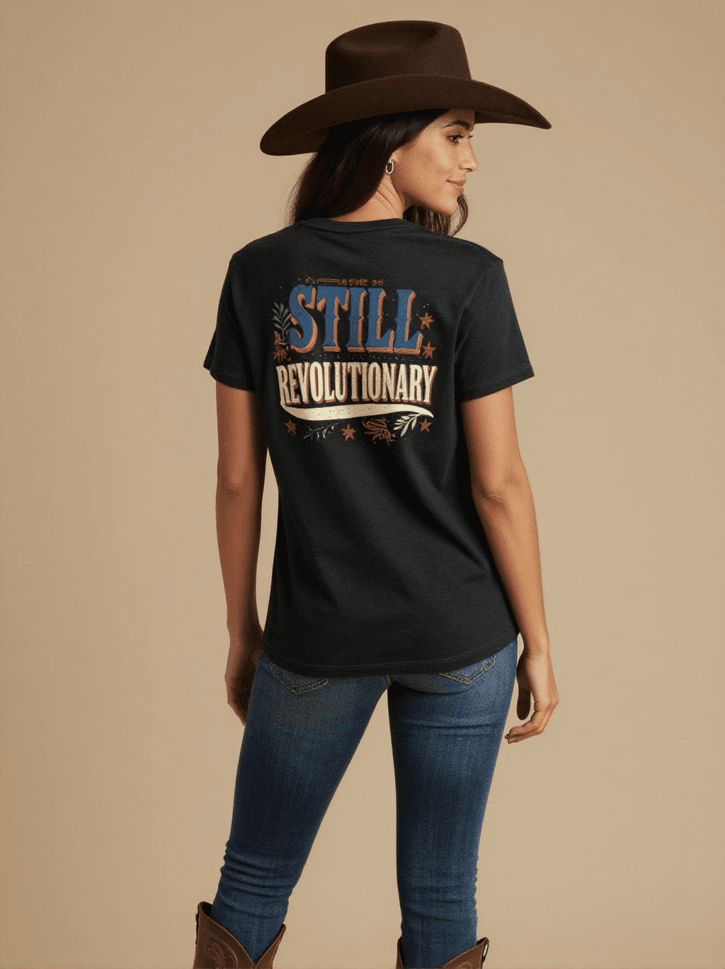 Still Revolutionary Washed Tee – Back View – Jessie – black