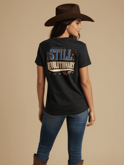 Still Revolutionary Washed Tee – Back View – Jessie – black