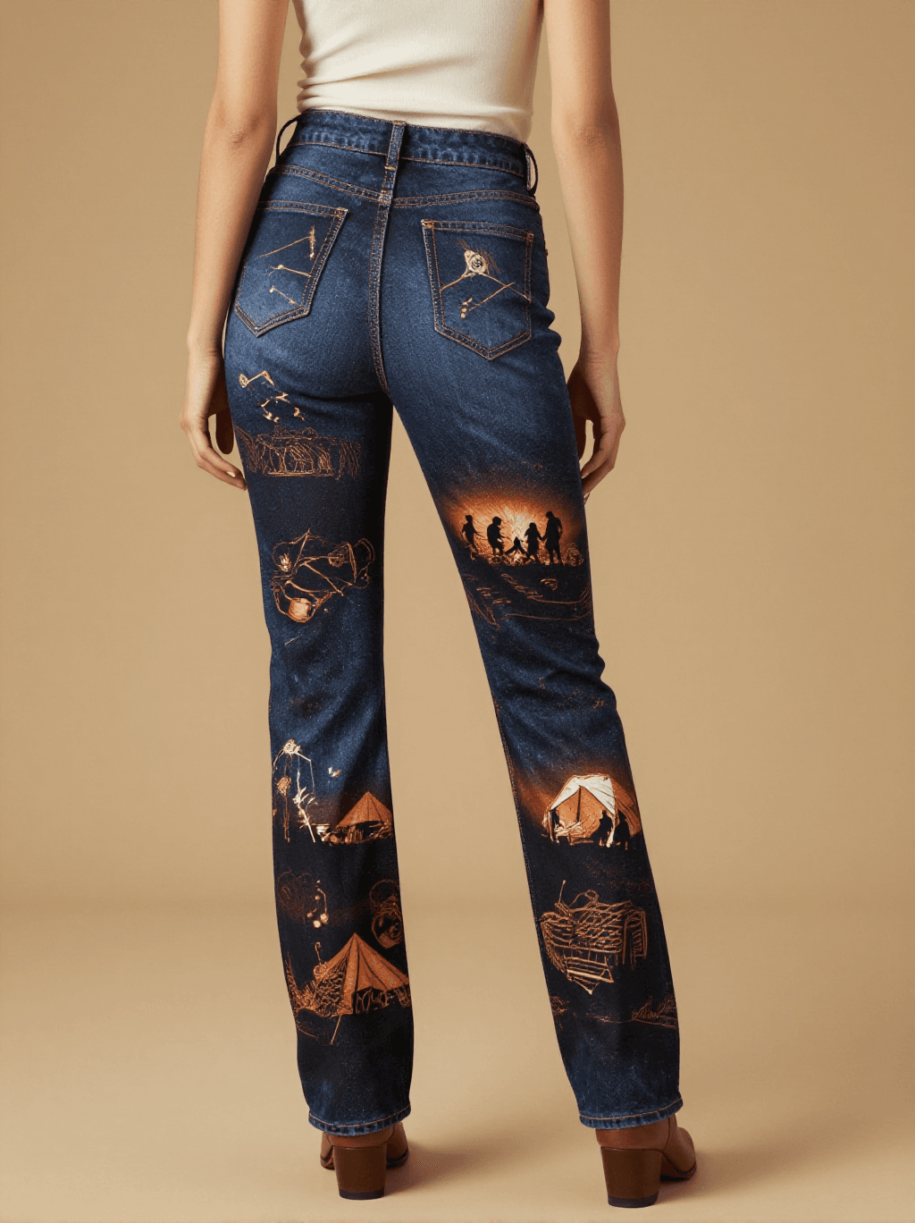 Trail Camp Starlight Bootcut Jeans – Back View – Riley – Deep Black / Trail Bone / Copper