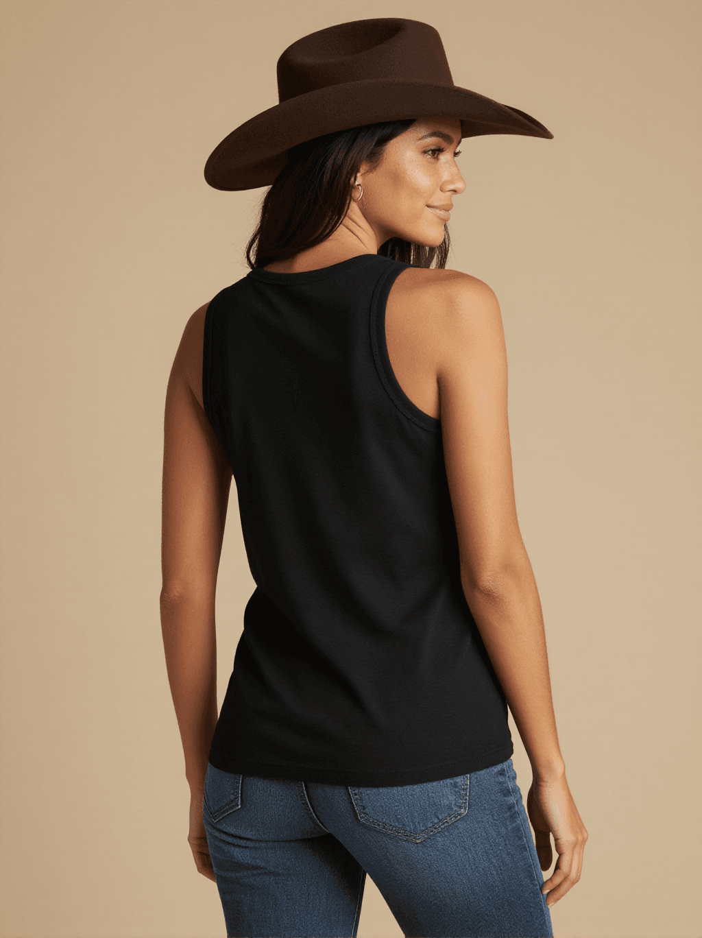 Cold Beer Hot Music Tank Top – Back View – Riley – Black / Turquoise / Coral