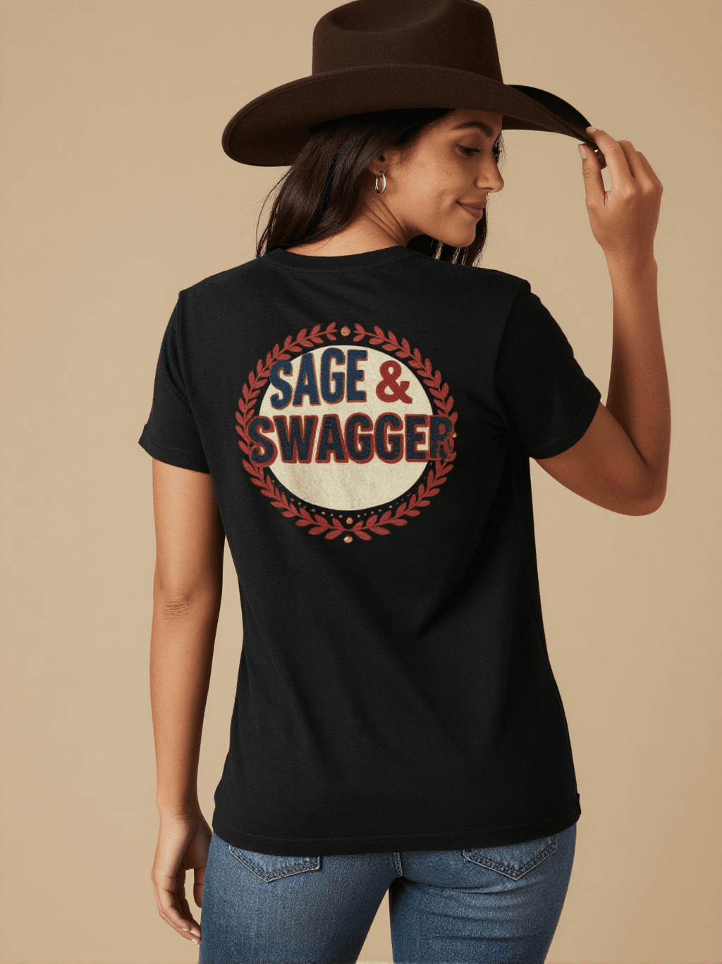 Sage & Swagger Washed Tee – Back View – Jessie – black