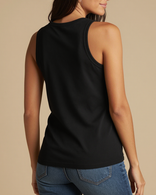 Cold Beer Hot Music Tank Top – Back View – Riley – Black / Turquoise / Coral