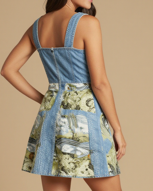 Windline Chorus Structured Mini Dress – Back View – Jessie – Midnight Indigo / Copper / Trail Bone