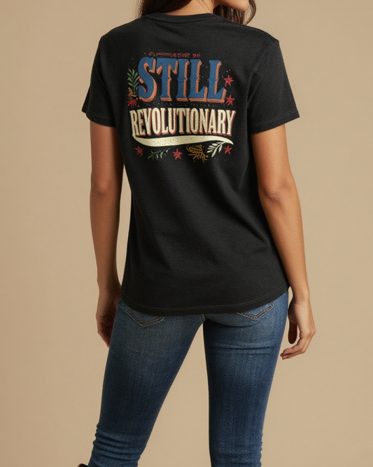 Still Revolutionary Washed Tee – Back View – Jessie – black