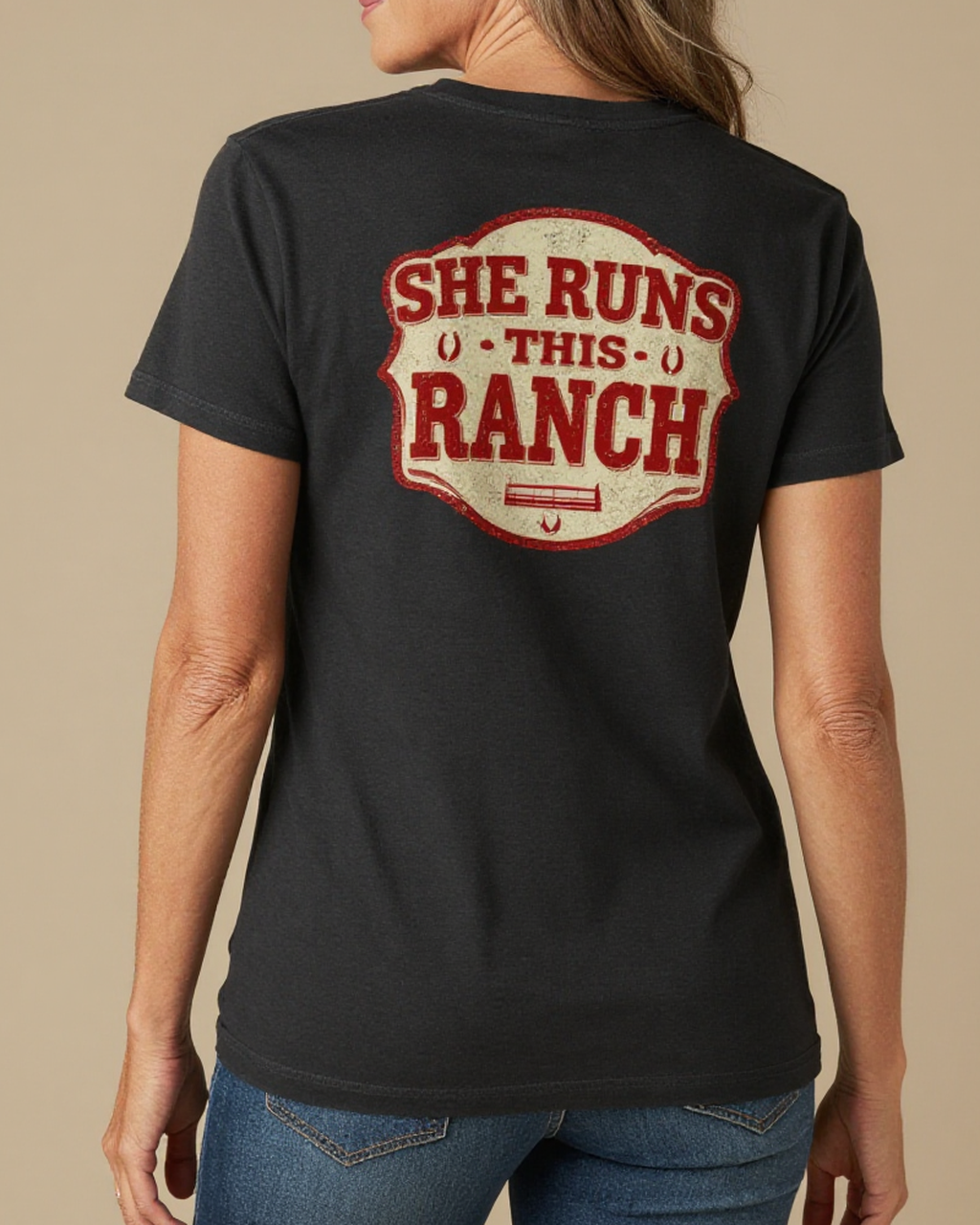 She Runs This Washed Tee – Back View – Dottie