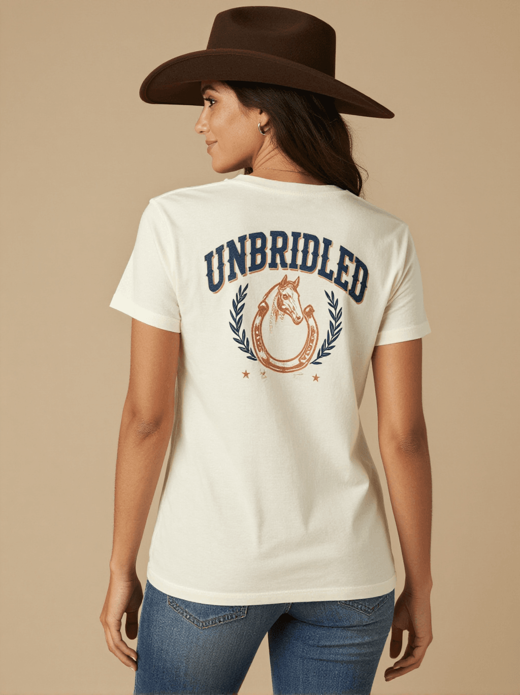 Unbridled Washed Tee – Back View – Jessie – white
