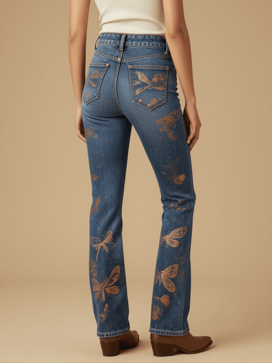Copper Firefly Ticking Bootcut Jeans – Back View – Riley – Indigo / Copper / Trail Bone