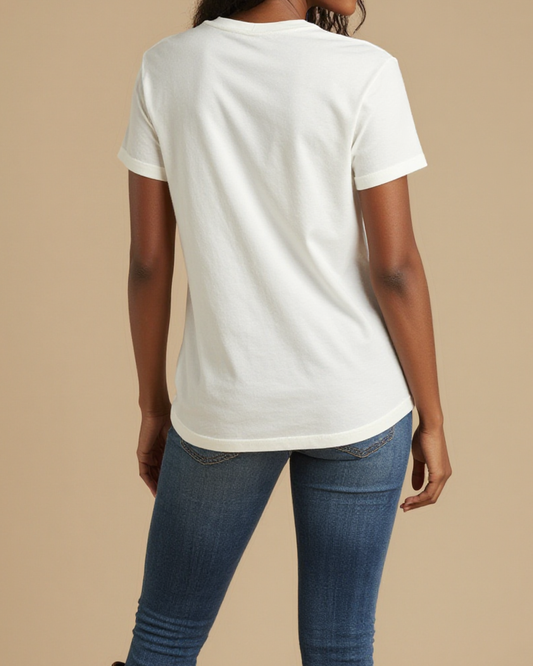 Born To Ride Badge Washed Tee – Back View – Amara – Cream / Terracotta / Navy