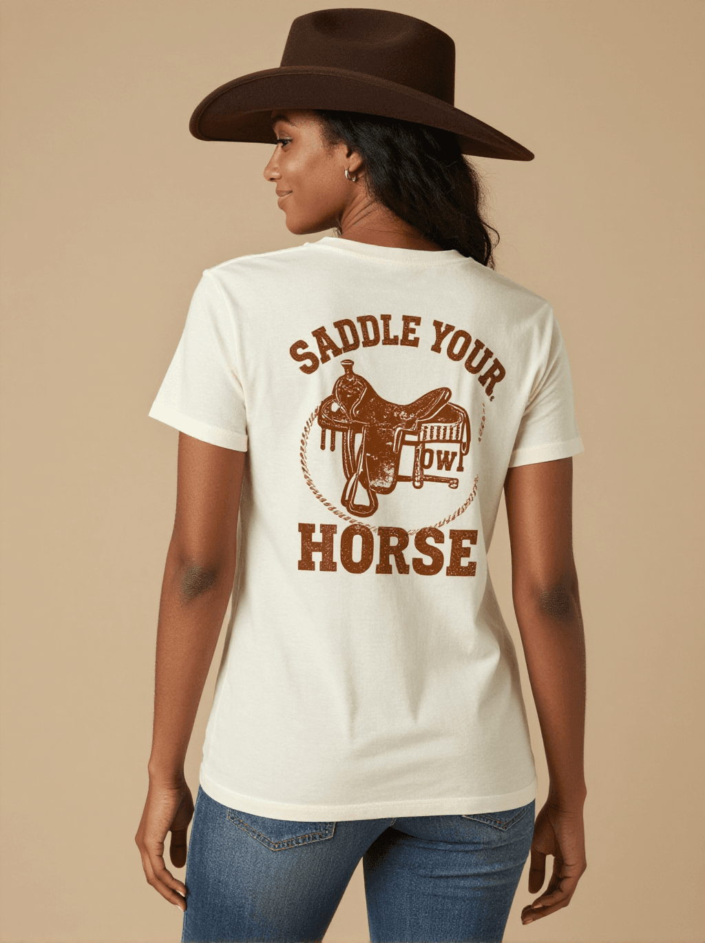 Saddle Your Own Horse Washed Tee – Back View – Amara – white
