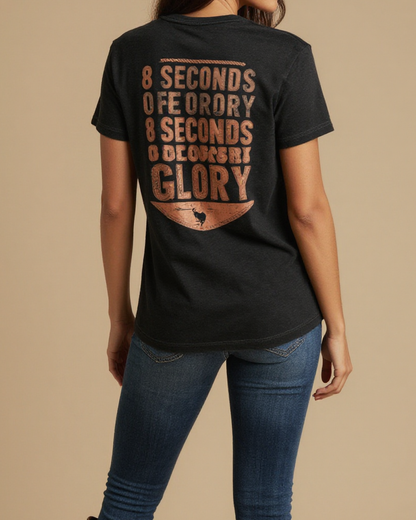 Eight Seconds Stacked Washed Tee – Back View – Jessie – Black / Cream / Terracotta