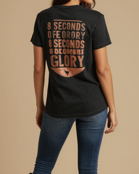 Eight Seconds Stacked Washed Tee – Back View – Jessie – Black / Cream / Terracotta