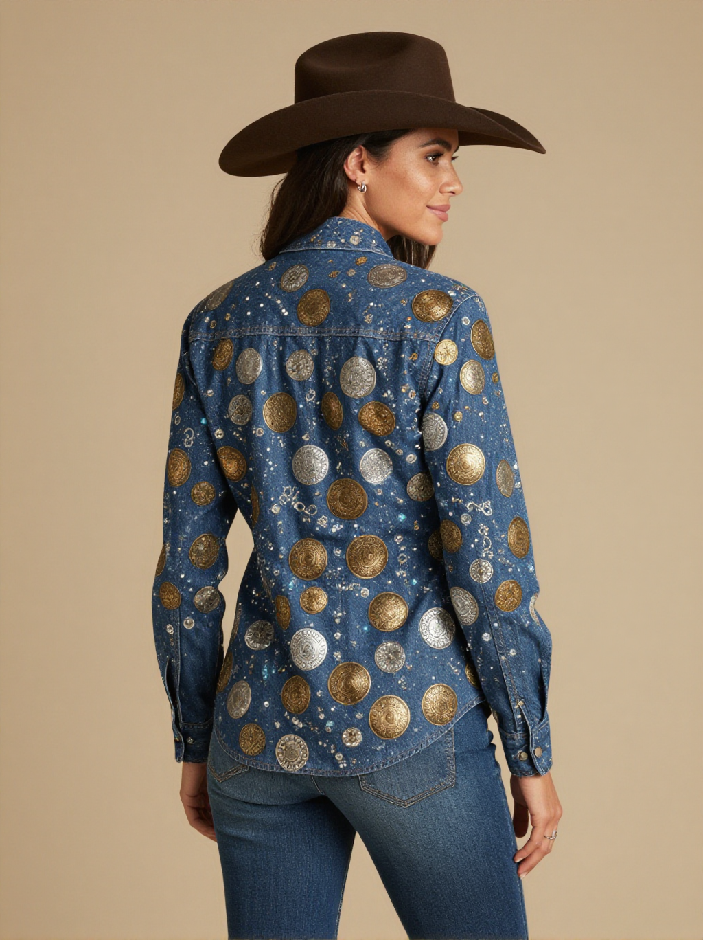 Concho Scatter RB-TOP12 – Back View – Jessie – Antique Silver / Warm Sand
