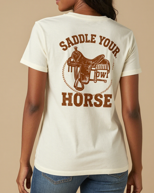 Saddle Your Own Horse Washed Tee – Back View – Amara – white