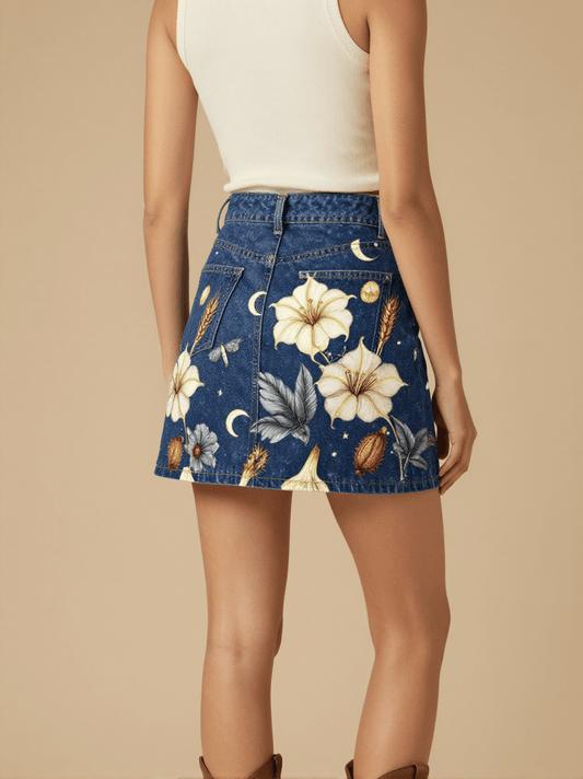 Datura Moonwatch Denim Mini Skirt – Back View – Jessie – Midnight Indigo / Cream