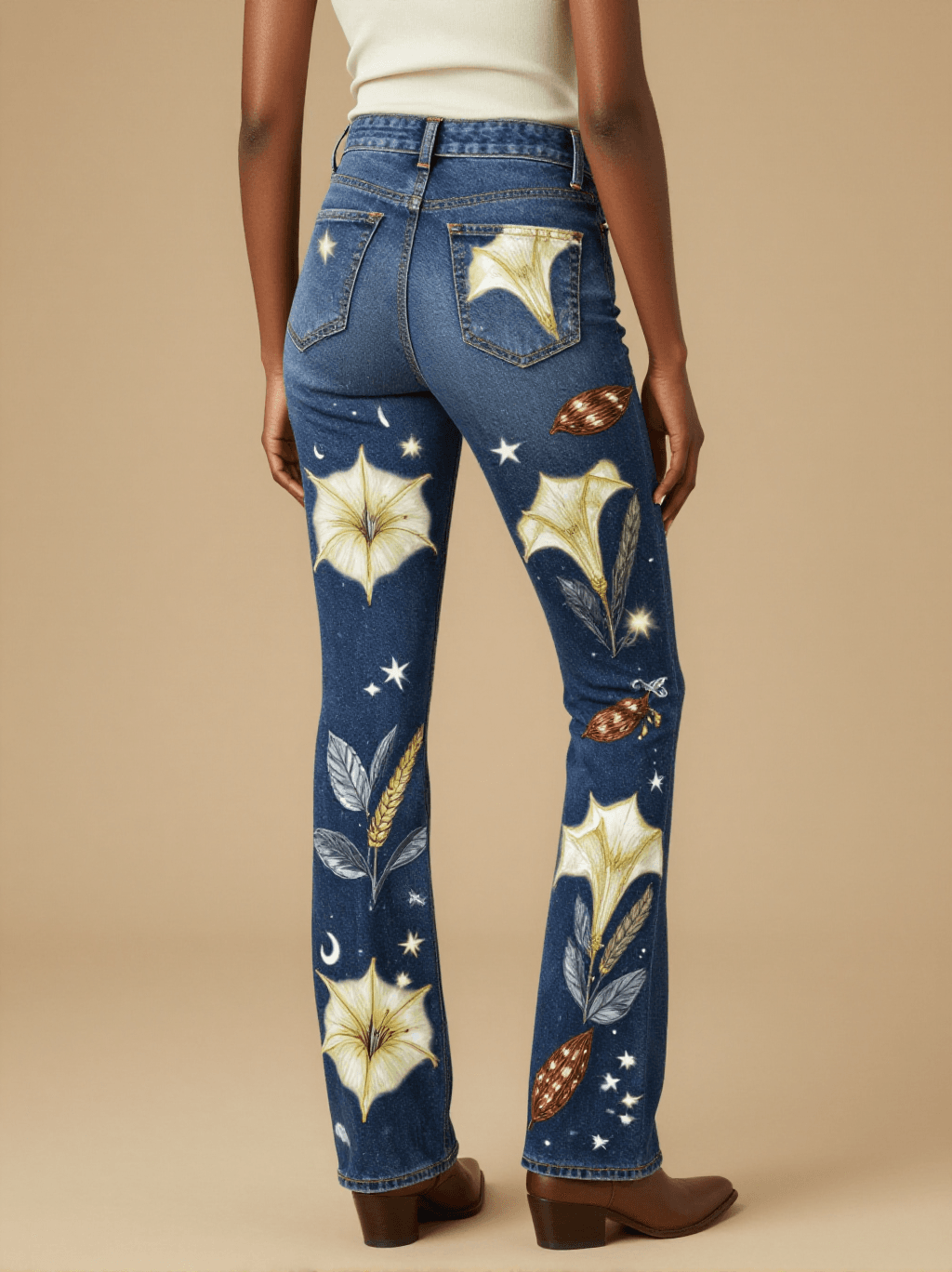 Datura Moonwatch Bootcut Jeans – Back View – Amara – Midnight Indigo / Cream