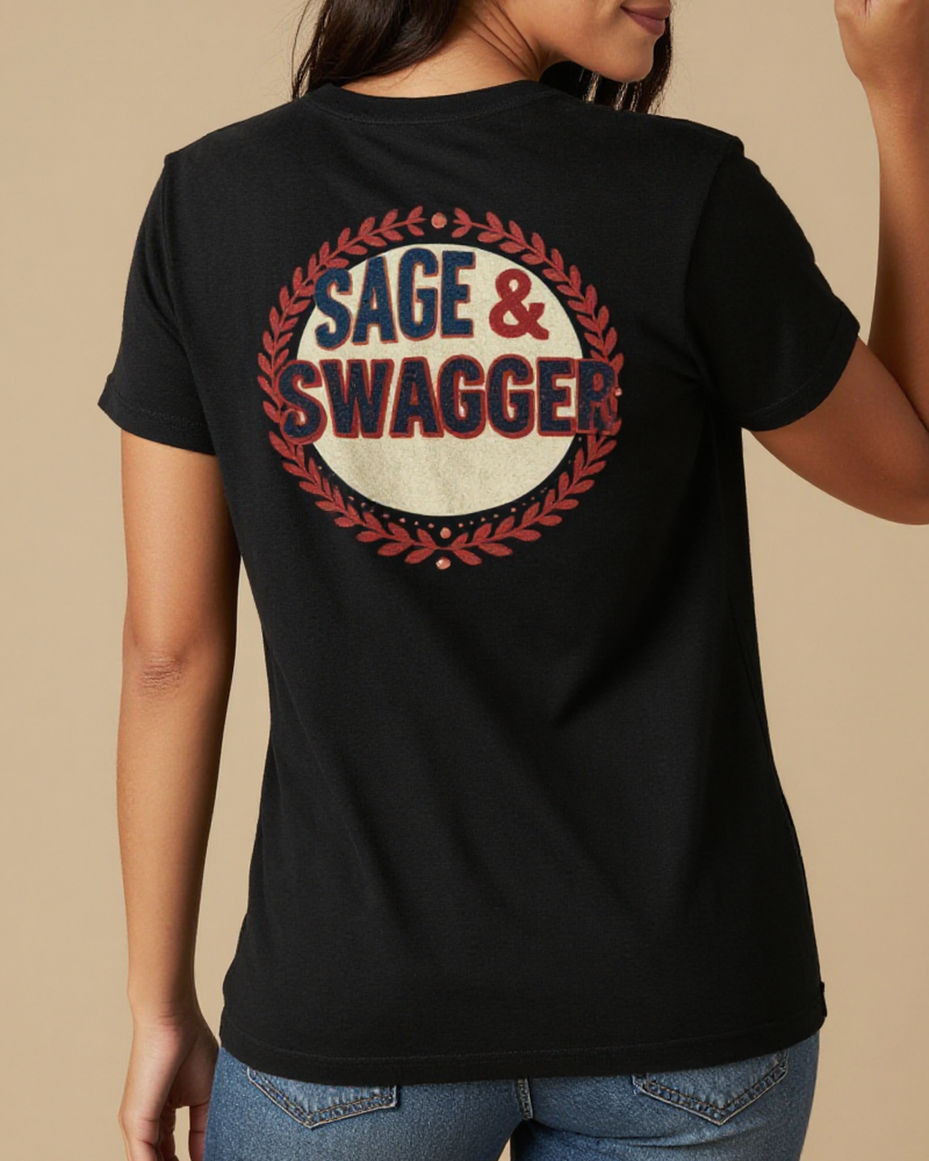 Sage & Swagger Washed Tee – Back View – Jessie – black